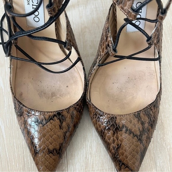 Jimmy Choo “Hoops” Snake Skin Sexy Lace Up Pumps size 37 1/2 - Picture 9 of 12